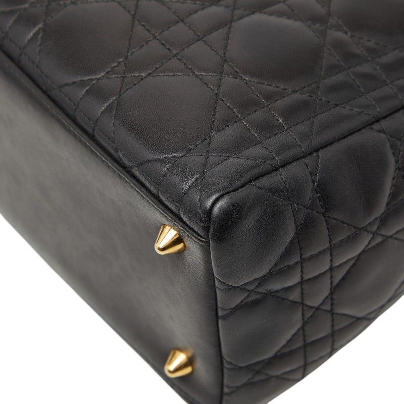 Dior Cannage Lady Dior 2-Way Shoulder Bag Black Leather