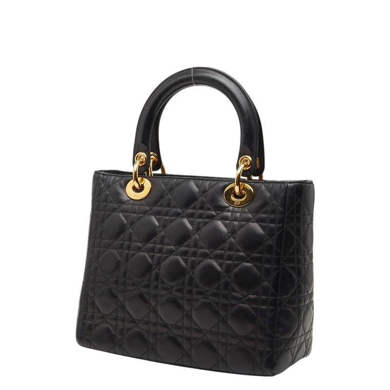 Dior Cannage Lady Dior 2-Way Shoulder Bag Black Leather