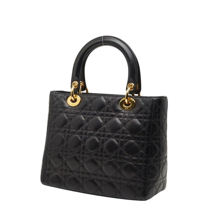 Dior Cannage Lady Dior 2-Way Shoulder Bag Black Leather