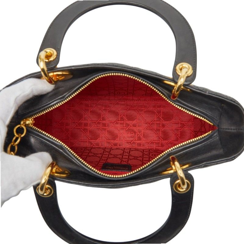 Dior Cannage Lady Dior 2-Way Shoulder Bag Black Leather