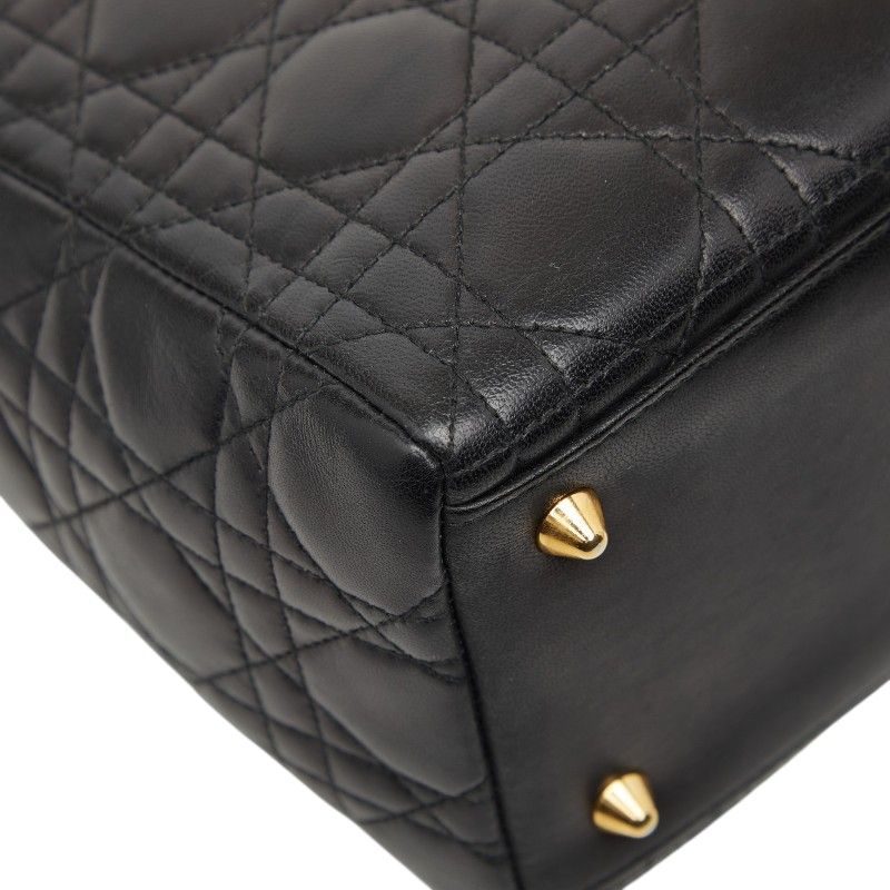 Dior Cannage Lady Dior 2-Way Shoulder Bag Black Leather