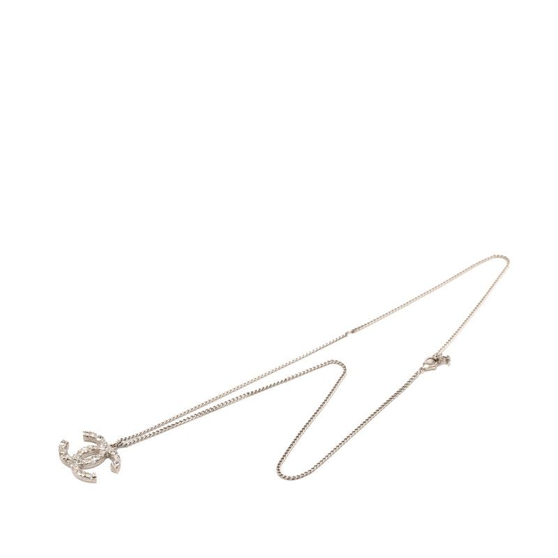 Chanel CC Logo Rhinestone Silver Metal Necklace