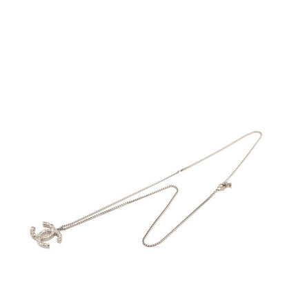 Chanel CC Logo Rhinestone Silver Metal Necklace