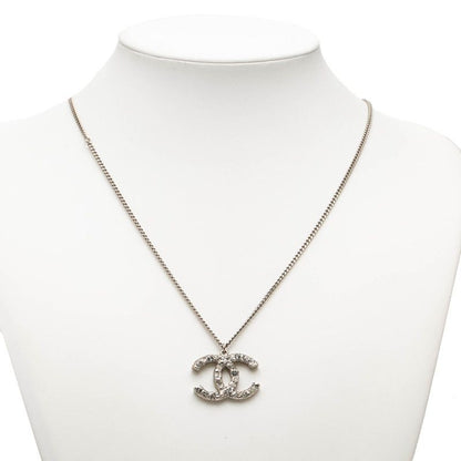 Chanel CC Logo Rhinestone Silver Metal Necklace