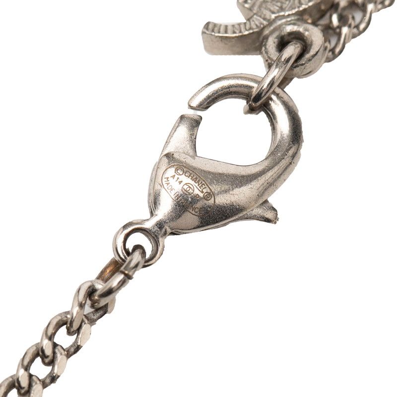 Chanel CC Logo Rhinestone Silver Metal Necklace