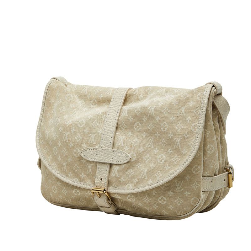 Louis Vuitton Monogram Mini Lin Saumur 30 Crossbody Shoulder Bag Dune Dune Off White