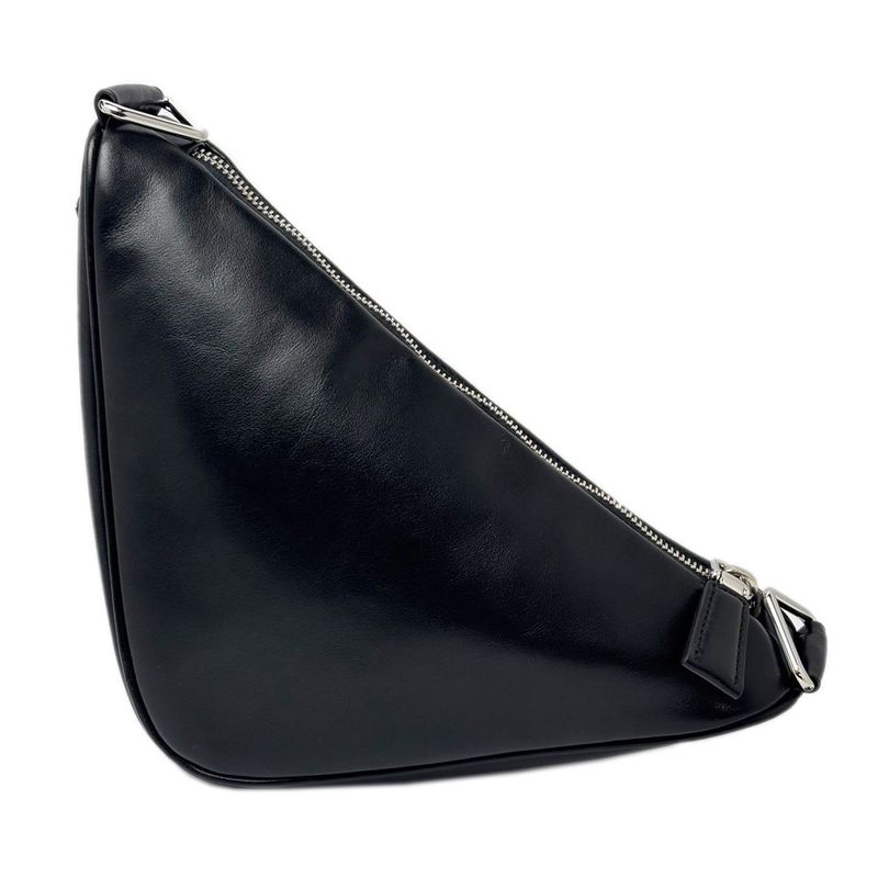 Prada Mini Shoulder Bag Triangle Embossed Logo Black Silver Leather Calfskin