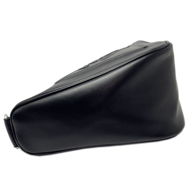 Prada Mini Shoulder Bag Triangle Embossed Logo Black Silver Leather Calfskin