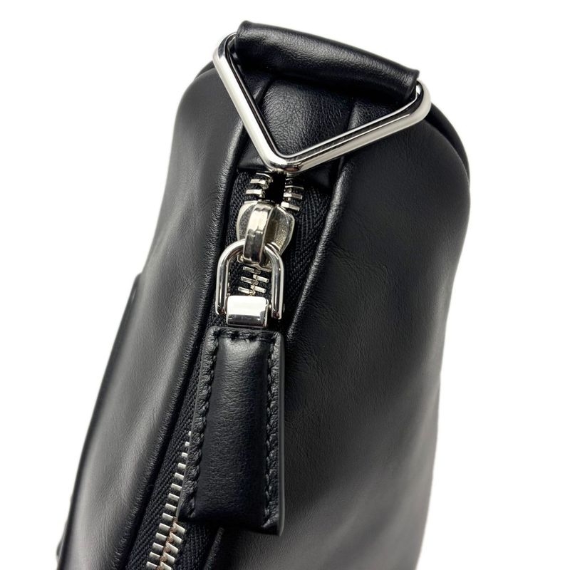 Prada Mini Shoulder Bag Triangle Embossed Logo Black Silver Leather Calfskin