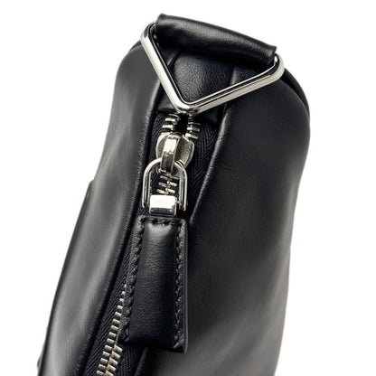 Prada Mini Shoulder Bag Triangle Embossed Logo Black Silver Leather Calfskin