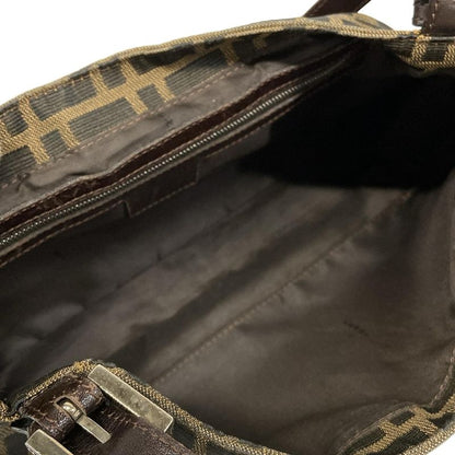 Fendi Shoulder Bag Zucca Pattern Black Beige Dark Brown Leather