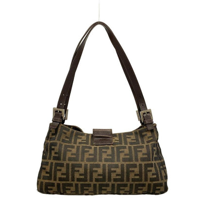Fendi Shoulder Bag Zucca Pattern Black Beige Dark Brown Leather