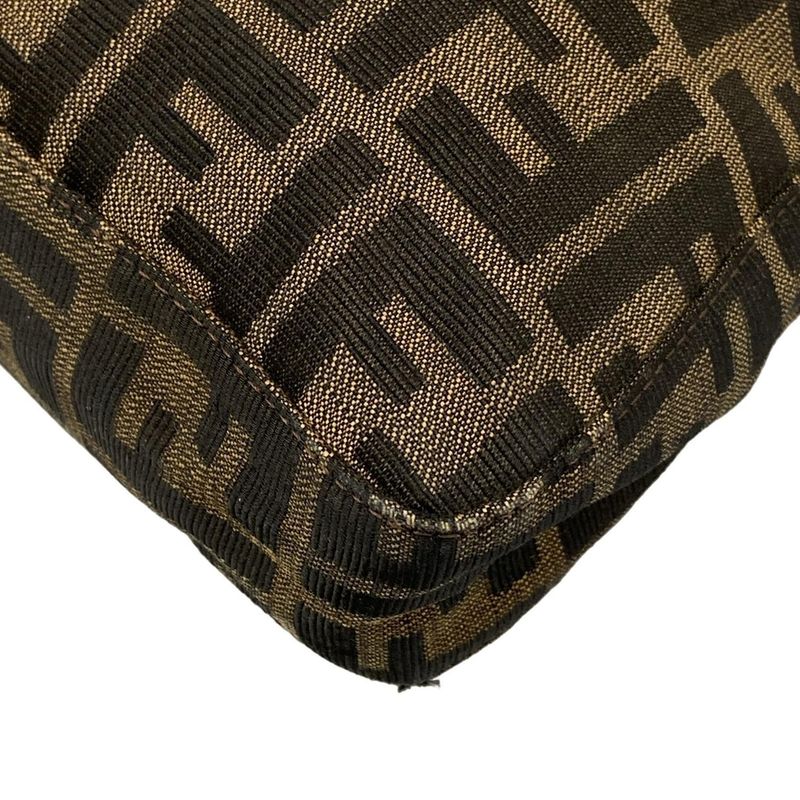 Fendi Shoulder Bag Zucca Pattern Black Beige Dark Brown Leather