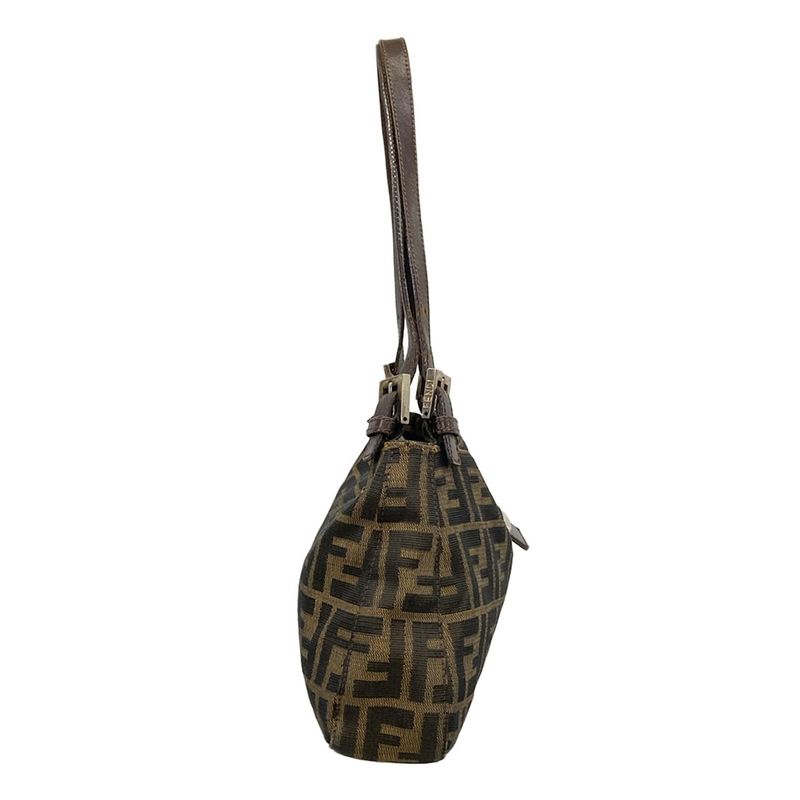 Fendi Shoulder Bag Zucca Pattern Black Beige Dark Brown Leather