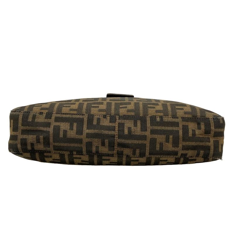 Fendi Shoulder Bag Zucca Pattern Black Beige Dark Brown Leather
