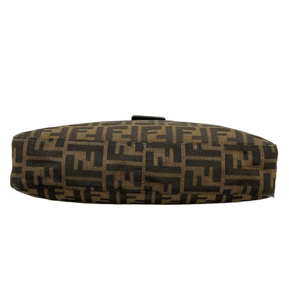 Fendi Shoulder Bag Zucca Pattern Black Beige Dark Brown Leather
