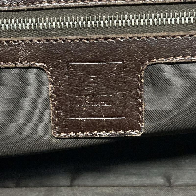 Fendi Shoulder Bag Zucca Pattern Black Beige Dark Brown Leather