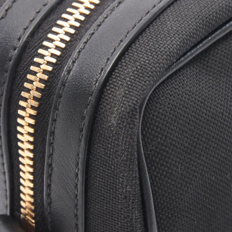 Prada Shoulder Bag Logo Jacquard Black Canvas Leather Ribbon