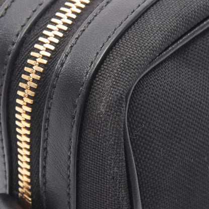 Prada Shoulder Bag Logo Jacquard Black Canvas Leather Ribbon