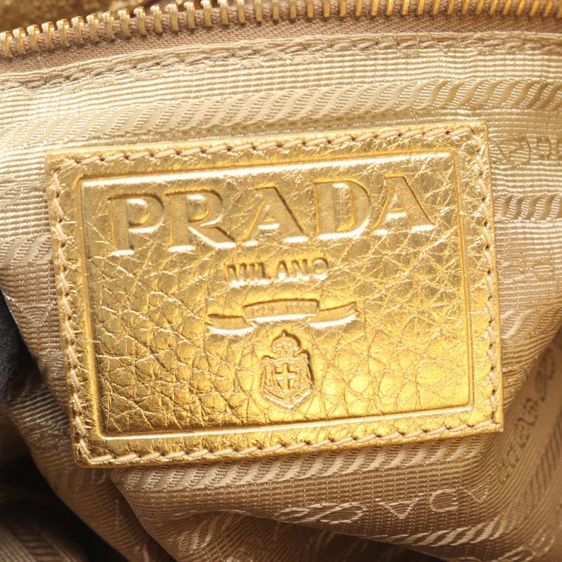 Prada Handbag Logo Jacquard Beige Gold Canvas Leather 2-Way Beige