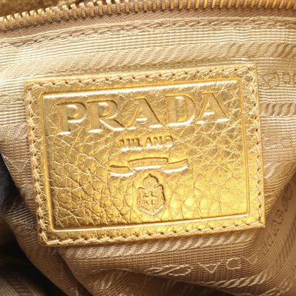 Prada Handbag Logo Jacquard Beige Gold Canvas Leather 2-Way Beige