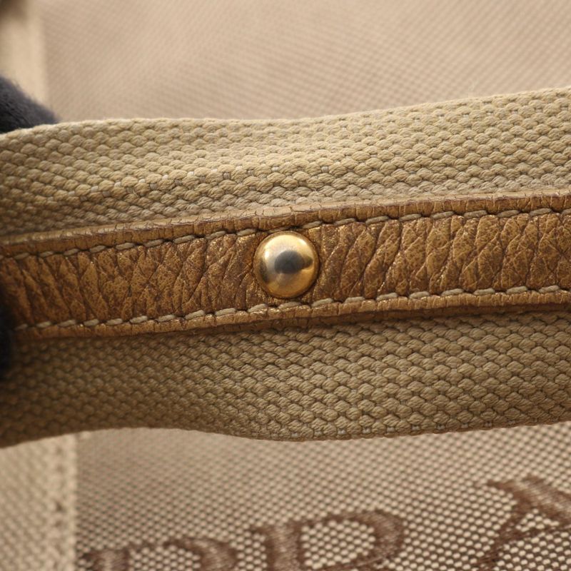 Prada Handbag Logo Jacquard Beige Gold Canvas Leather 2-Way Beige
