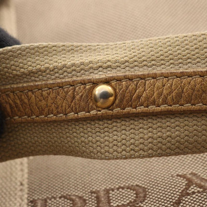 Prada Handbag Logo Jacquard Beige Gold Canvas Leather 2-Way Beige