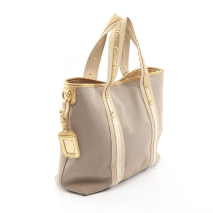 Prada Handbag Logo Jacquard Beige Gold Canvas Leather 2-Way Beige