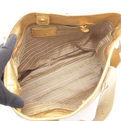 Prada Handbag Logo Jacquard Beige Gold Canvas Leather 2-Way Beige