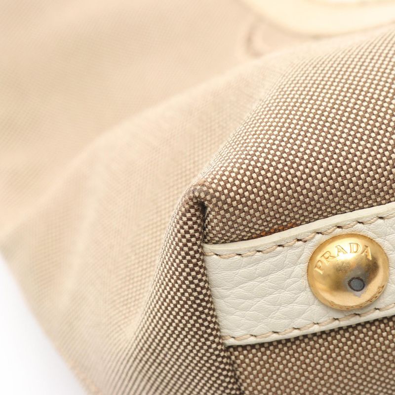 Prada Handbag Logo Jacquard Beige Gold Canvas Leather 2-Way Beige