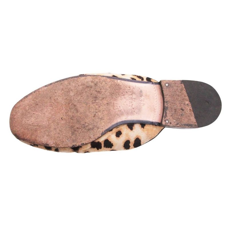 Gucci Horsebit Calf Hair Leopard Pattern Mule Sandals Shoes White 34.5