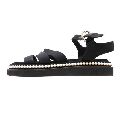 Chanel Footbed Sandals Shoes Grosgrain CC Logo Costume Pearl 36