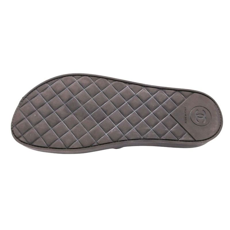 Chanel Footbed Sandals Shoes Grosgrain CC Logo Costume Pearl 36