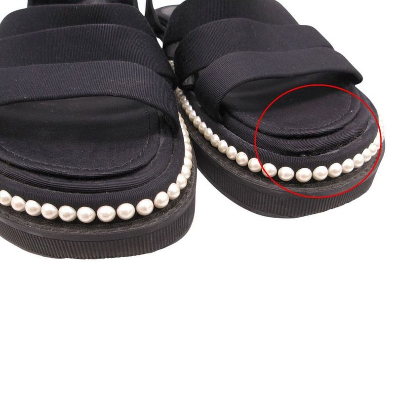 Chanel Footbed Sandals Shoes Grosgrain CC Logo Costume Pearl 36