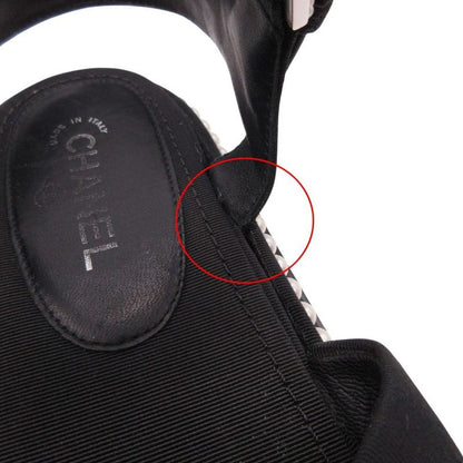 Chanel Footbed Sandals Shoes Grosgrain CC Logo Costume Pearl 36