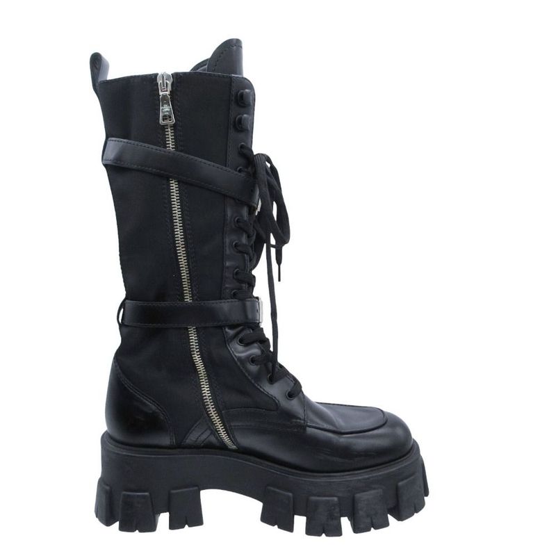 Prada Monolith Long Boots Leather Nylon Triangle Plate Logo Shoes Pouch