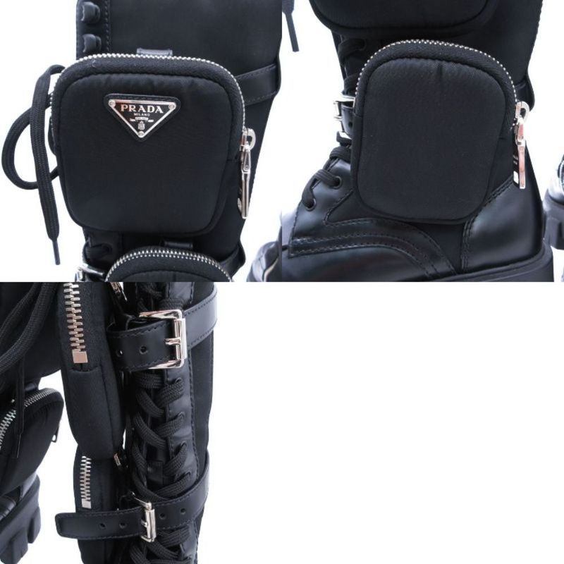 Prada Monolith Long Boots Leather Nylon Triangle Plate Logo Shoes Pouch