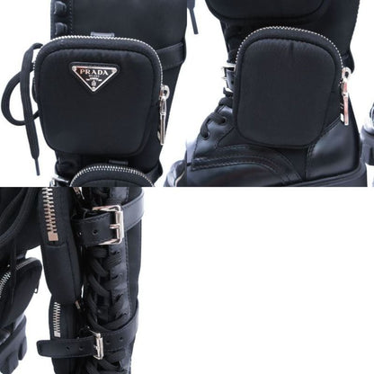 Prada Monolith Long Boots Leather Nylon Triangle Plate Logo Shoes Pouch