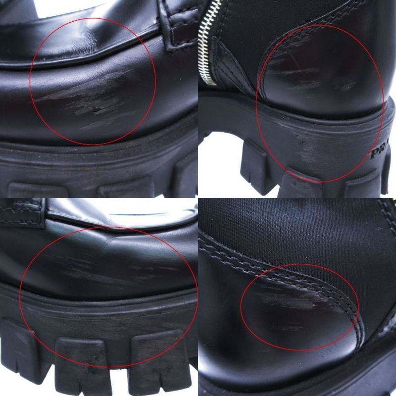 Prada Monolith Long Boots Leather Nylon Triangle Plate Logo Shoes Pouch