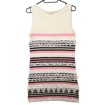Chanel Vintage Cashmere Knit Dress Sleeveless Embroidery Lace Border