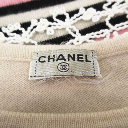 Chanel Vintage Cashmere Knit Dress Sleeveless Embroidery Lace Border