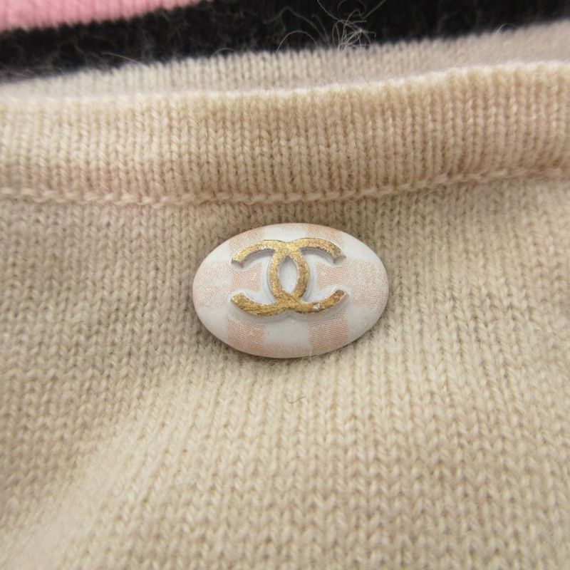 Chanel Vintage Cashmere Knit Dress Sleeveless Embroidery Lace Border