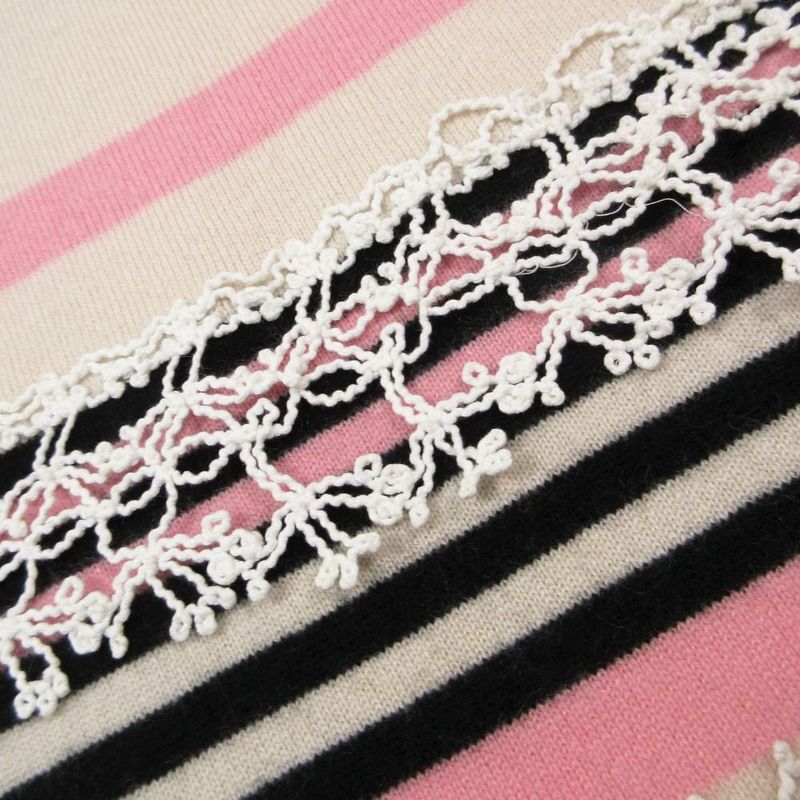 Chanel Vintage Cashmere Knit Dress Sleeveless Embroidery Lace Border