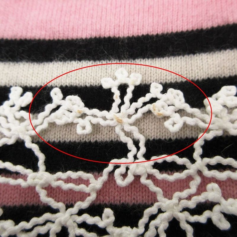 Chanel Vintage Cashmere Knit Dress Sleeveless Embroidery Lace Border