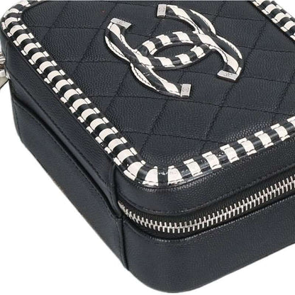 Chanel CC Filigree Chain Shoulder Bag Black White