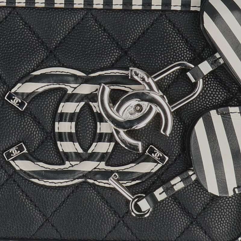 Chanel CC Filigree Chain Shoulder Bag Black White