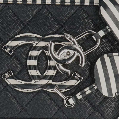 Chanel CC Filigree Chain Shoulder Bag Black White