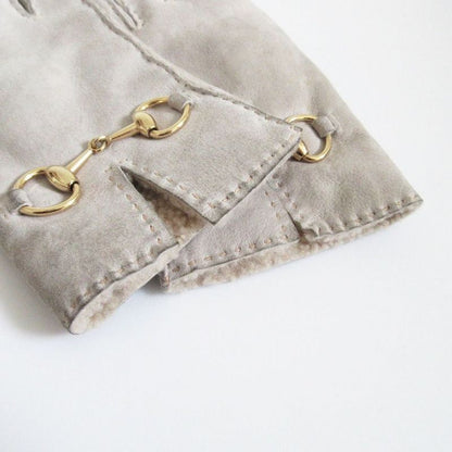 Gucci Horsebit Mouton Gloves Inner Boa Light Gray 6.5