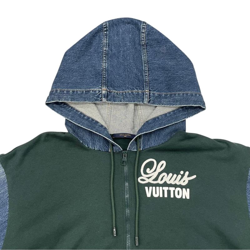 Louis Vuitton Hoodie Hybrid Denim Cut Replacement Zip Up Jacket Green Blue