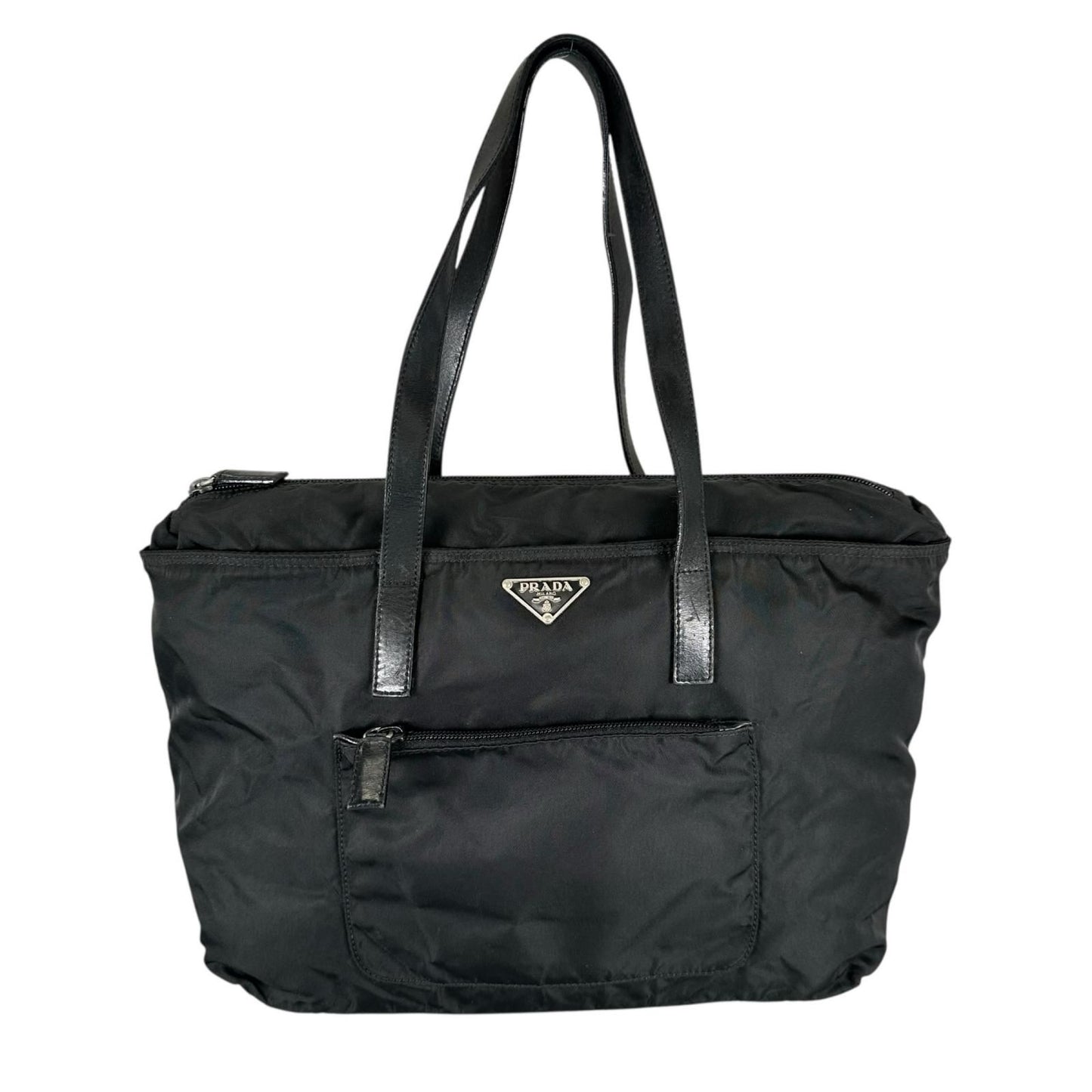 Prada Triangle Logo Tote Bag Nylon Black